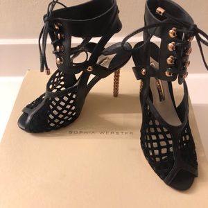 Sophia Webster black heels in suede and leather.